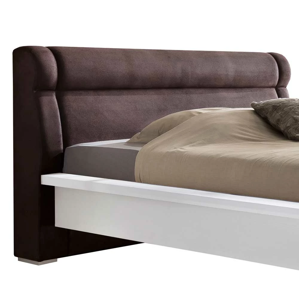 160x200 Doppelbett In Weiß & Dunkelbraun - Vattaru - Image 3