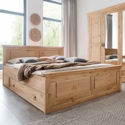 180x200 Landhausbett Aus Kiefer Gebeizt & Geölt - Voeca -Massivholzbetten Shop 180x200 landhausbett aus kiefer gebeizt geoelt bettkaesten optional voeca 02