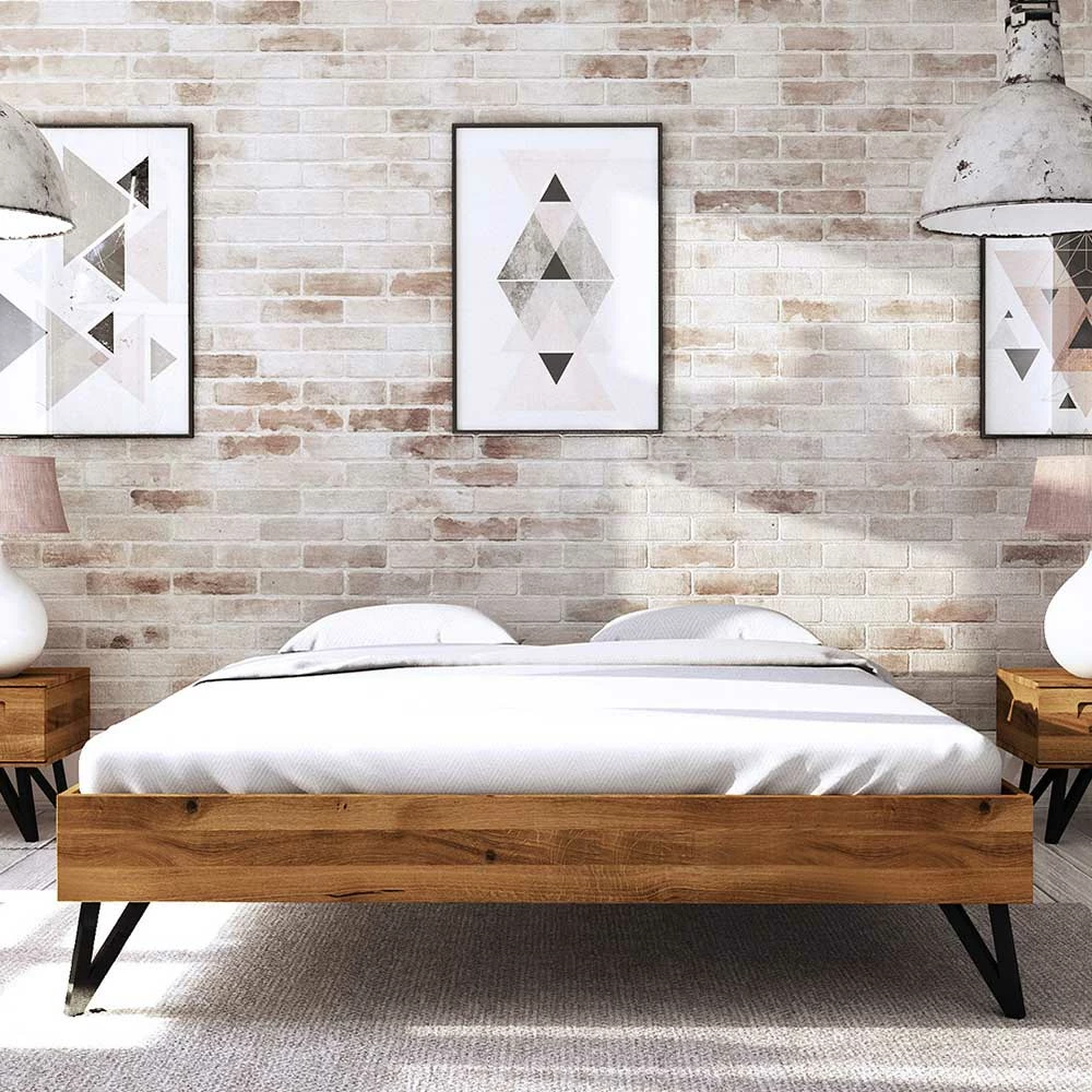 220cm langes Bett ohne Kopfteil - Mandirov 220cm Langes Bett Ohne Kopfteil - Mandirov -Massivholzbetten Shop 220cm langes bett ohne kopfteil mit wildeiche rahmen stahlbeinen schwarz mandirov 01