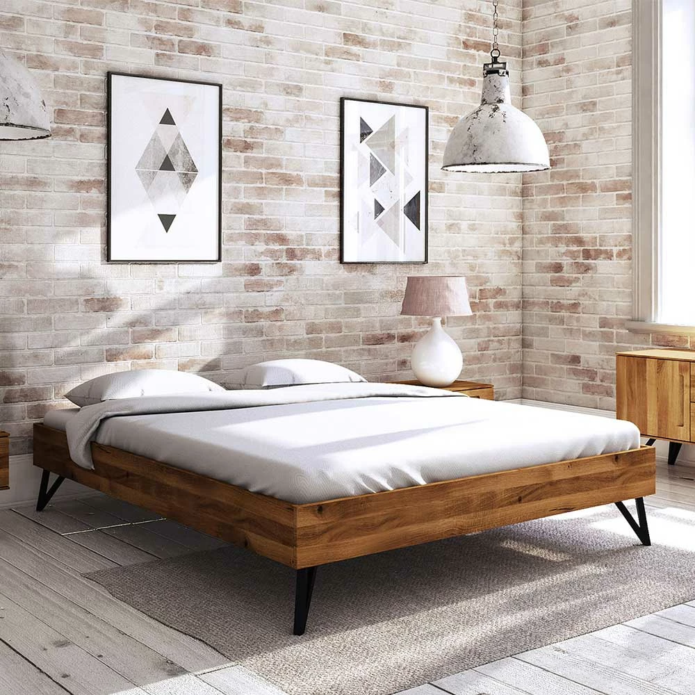 220cm langes Bett ohne Kopfteil - Mandirov 220cm Langes Bett Ohne Kopfteil - Mandirov -Massivholzbetten Shop 220cm langes bett ohne kopfteil mit wildeiche rahmen stahlbeinen schwarz mandirov 02