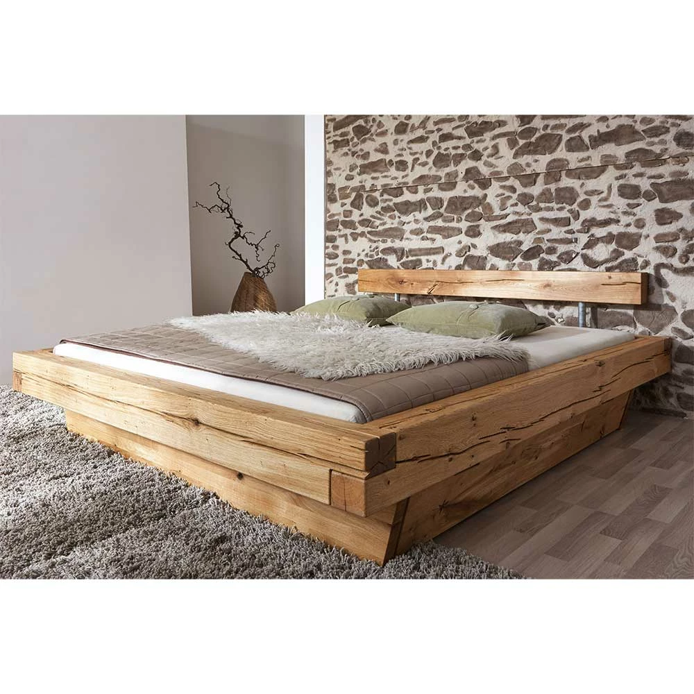 Balken Holzbett aus Wildeiche geölt - Satton I Balken Holzbett Aus Wildeiche Geölt - Satton I -Massivholzbetten Shop balken holzbett aus wildeiche geoelt mit kufen gestell satton i 02