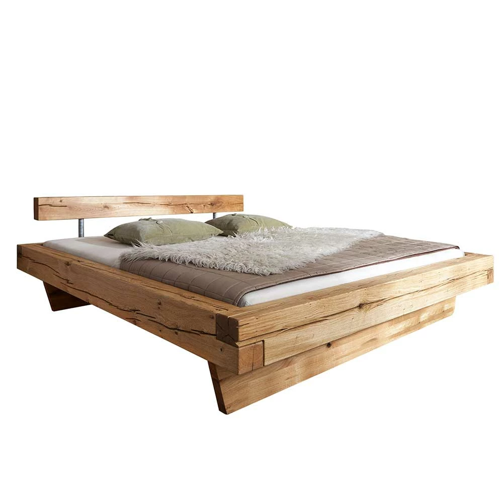 Balken Holzbett aus Wildeiche geölt - Satton I Balken Holzbett Aus Wildeiche Geölt - Satton I -Massivholzbetten Shop balken holzbett aus wildeiche geoelt mit kufen gestell satton i f
