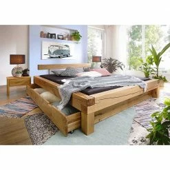 Balken Wildeiche Bett & Nachttische - Satton I (dreiteilig) -Massivholzbetten Shop balken wildeiche bett nachttische optional mit bettkasten satton i 02