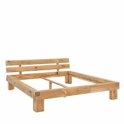 Balkenbett Aus Geölter Wildeiche Oldstyle Als Doppelbett