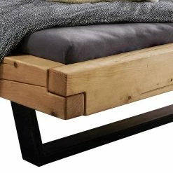 Balkenbett Ohne Kopfteil Aus Fichte Massivholz - Lary -Massivholzbetten Shop balkenbett ohne kopfteil aus fichte massivholz mit buegelbeinen metall schwarz lary 03