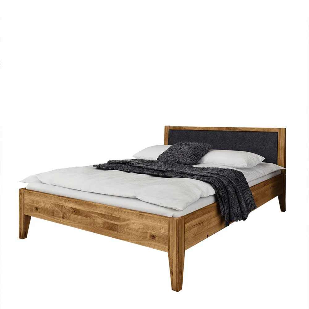 Bett Aus Wildeiche Mit Kunstleder Anthrazit - Masdamos 1 Bett Aus Wildeiche Mit Kunstleder Anthrazit - Masdamos