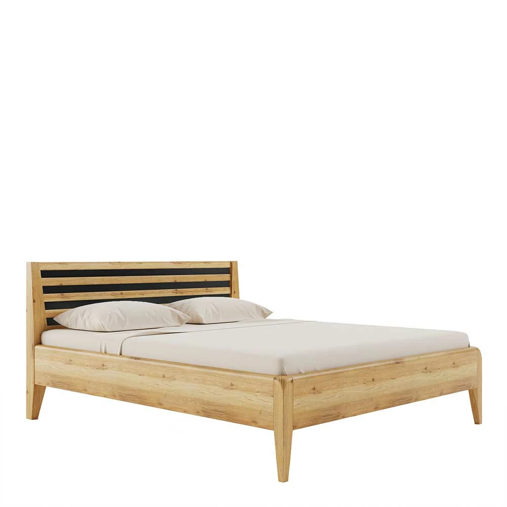 Bett in Wildeiche Natur & Schwarz - Atlas Bett In Wildeiche Natur & Schwarz - Atlas -Massivholzbetten Shop bett in wildeiche natur schwarz mit mittelsteg doppelbett atlas f