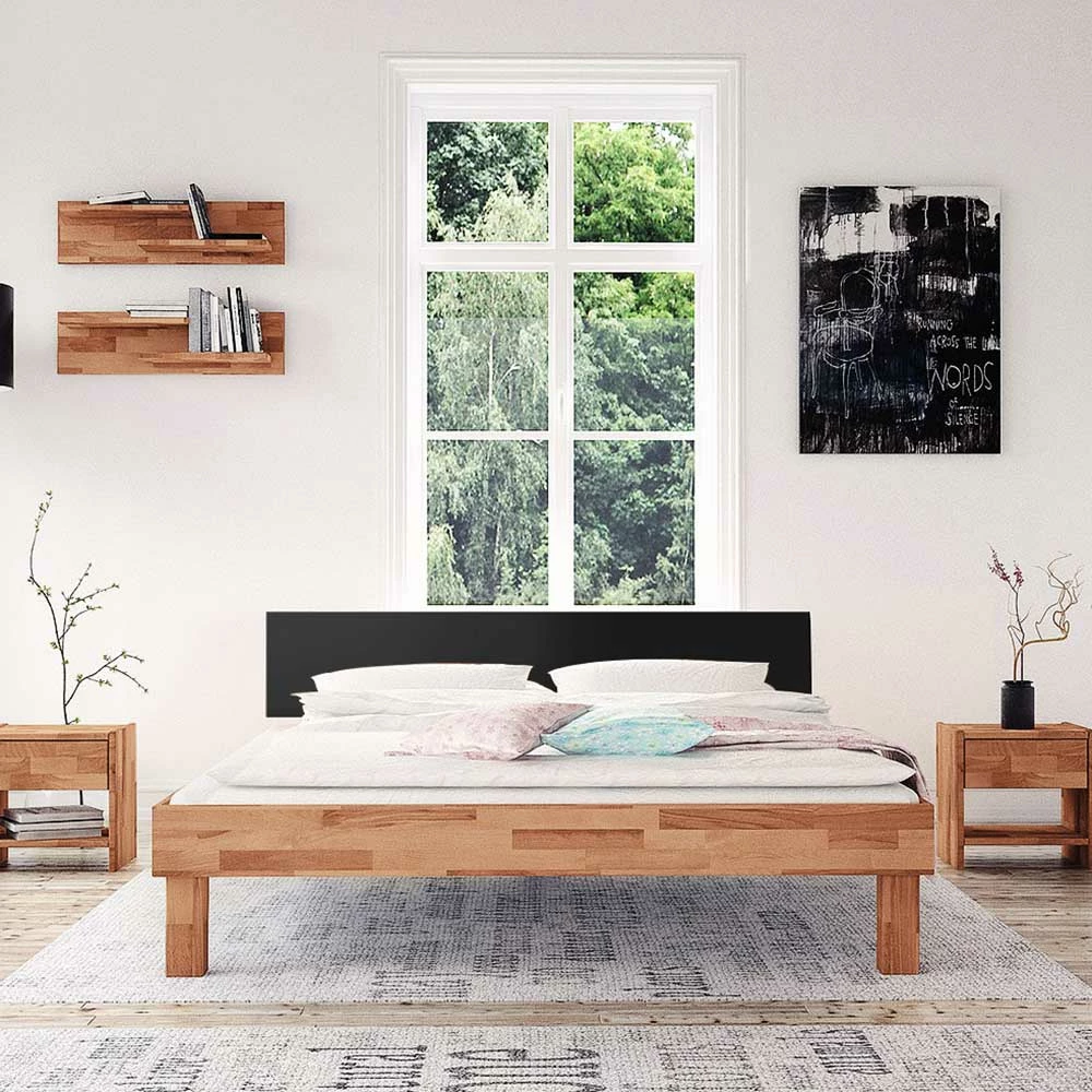 Bettgestell mit 210 cm Länge aus Buche Natur - Reverian Bettgestell Mit 210 Cm Länge Aus Buche Natur - Reverian -Massivholzbetten Shop bettgestell mit 210 cm laenge aus buche natur und mdf schwarz reverian 01