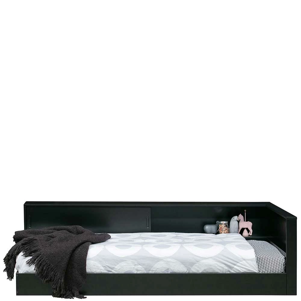 Bettgestell mit Regal Stauraum in Schwarz - Vindrus Bettgestell Mit Regal Stauraum In Schwarz - Vindrus -Massivholzbetten Shop bettgestell mit regal stauraum in schwarz aus kiefer massivholz vindrus 01