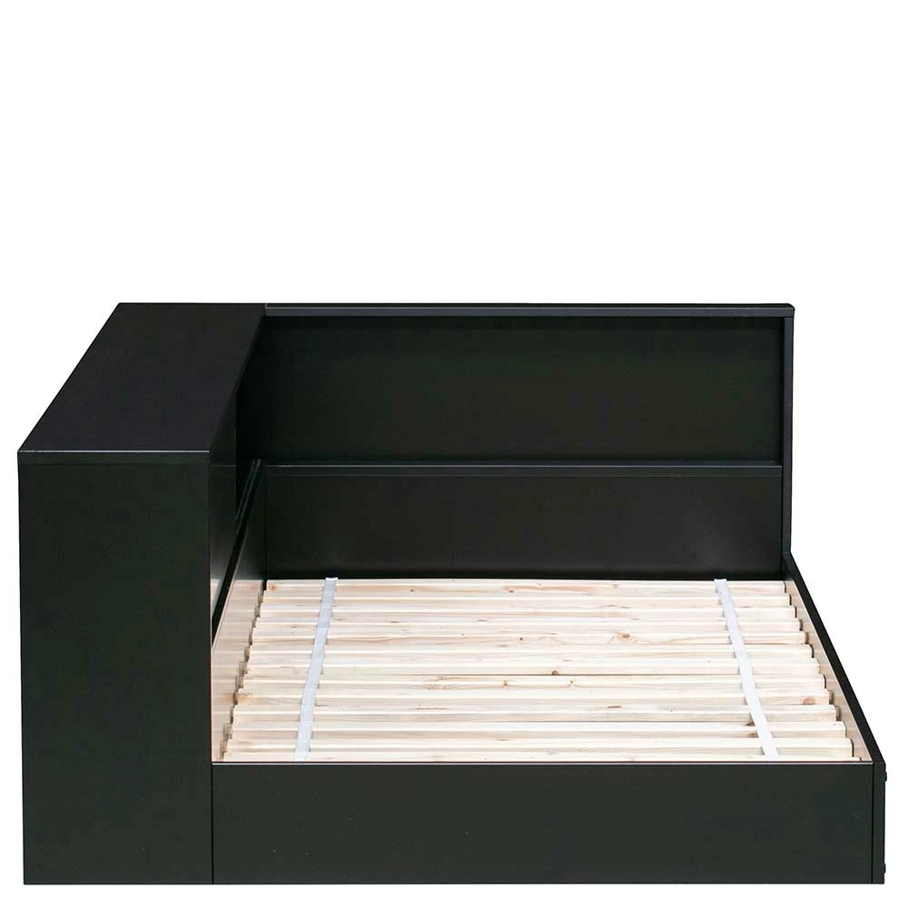 Bettgestell mit Regal Stauraum in Schwarz - Vindrus Bettgestell Mit Regal Stauraum In Schwarz - Vindrus -Massivholzbetten Shop bettgestell mit regal stauraum in schwarz aus kiefer massivholz vindrus 02