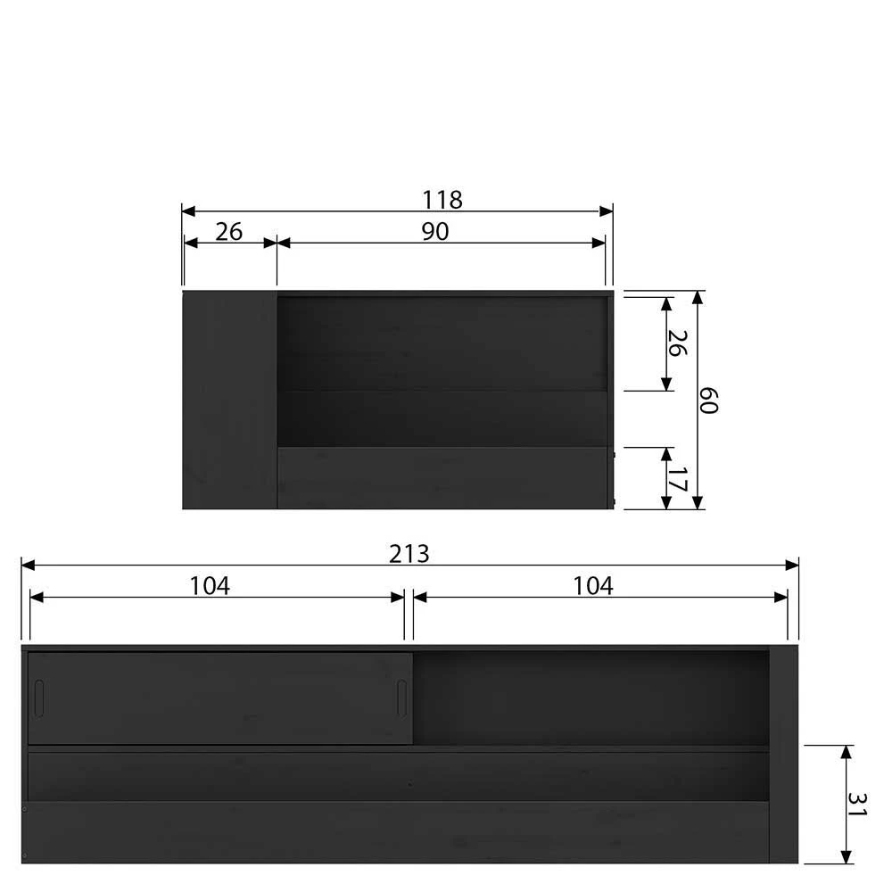 Bettgestell mit Regal Stauraum in Schwarz - Vindrus Bettgestell Mit Regal Stauraum In Schwarz - Vindrus -Massivholzbetten Shop bettgestell mit regal stauraum in schwarz aus kiefer massivholz vindrus 04