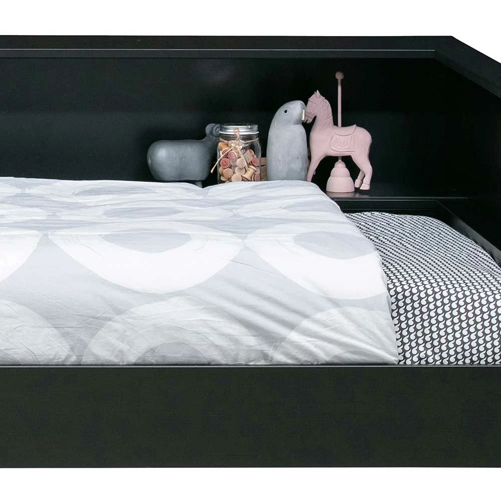 Bettgestell mit Regal Stauraum in Schwarz - Vindrus Bettgestell Mit Regal Stauraum In Schwarz - Vindrus -Massivholzbetten Shop bettgestell mit regal stauraum in schwarz aus kiefer massivholz vindrus 05