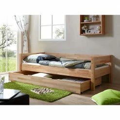 Buche Holzbett Mit Stauraum Schubkasten - Welinda -Massivholzbetten Shop buche holzbett mit stauraum schubkasten 98x64x208 cm welinda 02
