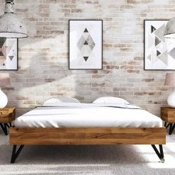 Dachzimmer Holzbett Mit 190cm Länge - Mandirov -Massivholzbetten Shop dachzimmer holzbett mit 190cm laenge aus wildeiche mit stahlbeinen schwarz mandirov 02