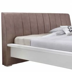 Design Doppelbett Aus Pinie Massivholz In Weiß - Mamba -Massivholzbetten Shop design doppelbett aus pinie massivholz in weiss mit polsterkopfteil in braun mamba 02