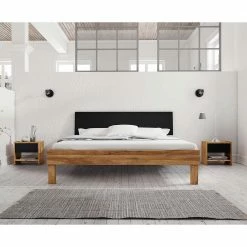 Design Wildeiche Bett & Nachttische - Olbysca (dreiteilig)