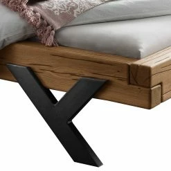 Designbett Aus Eichenbalken Mit Metallfüßen - Frenanda -Massivholzbetten Shop designbett aus eichenbalken mit metallfuessen in schwarz rustikales industrial frenanda 05