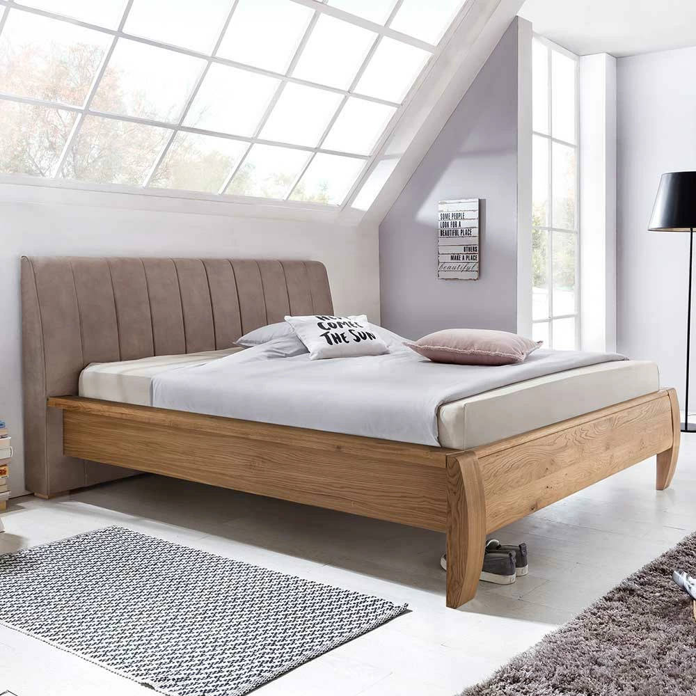 Designbett mit Polsterkopfteil Braun Manarola & Eiche teilmassiv Designbett Mit Polsterkopfteil Braun Manarola & Eiche Teilmassiv -Massivholzbetten Shop designbett mit polsterkopfteil braun eiche teilmassiv manarola 01