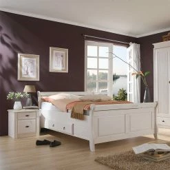 Doppelbett Aus Kiefer In Weiß - Kazanova (dreiteilig)