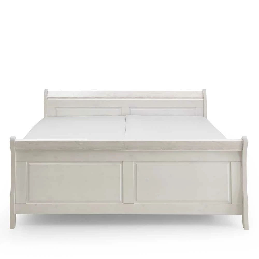 Doppelbett aus Kiefer in Weiß - Kazanova (dreiteilig) Doppelbett Aus Kiefer In Weiß - Kazanova (dreiteilig) -Massivholzbetten Shop doppelbett aus kiefer in weiss mit nachtkommoden kazanova 03