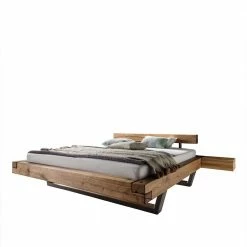 Doppelbett Aus Wildeiche-Balken & Metall Inverness Als Set Mit Nachttischen (dreiteilig)