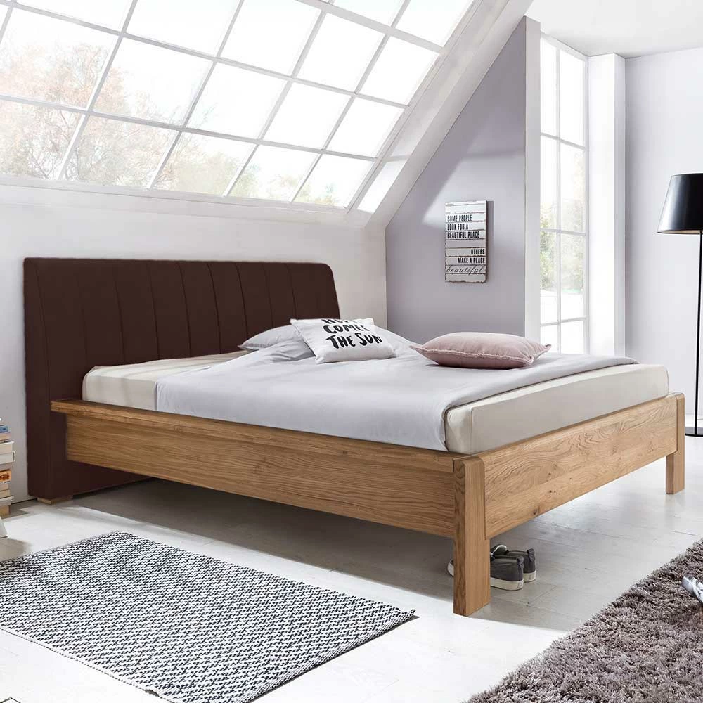 Doppelbett mit Polsterkopfteil in Braun Uzyna & Rahmen Eiche teilmassiv Doppelbett Mit Polsterkopfteil In Braun Uzyna & Rahmen Eiche Teilmassiv -Massivholzbetten Shop doppelbett mit polsterkopfteil in braun rahmen eiche teilmassiv uzyna 01