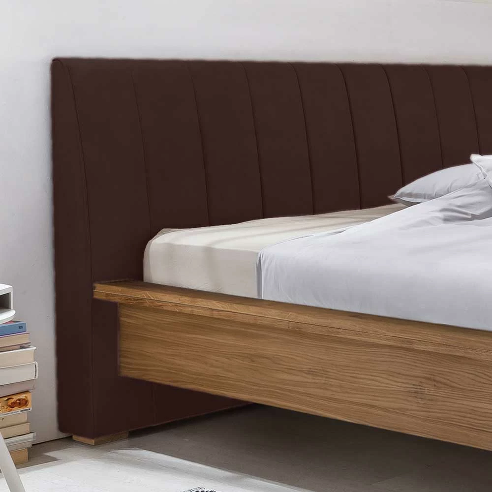 Doppelbett mit Polsterkopfteil in Braun Uzyna & Rahmen Eiche teilmassiv Doppelbett Mit Polsterkopfteil In Braun Uzyna & Rahmen Eiche Teilmassiv -Massivholzbetten Shop doppelbett mit polsterkopfteil in braun rahmen eiche teilmassiv uzyna 02