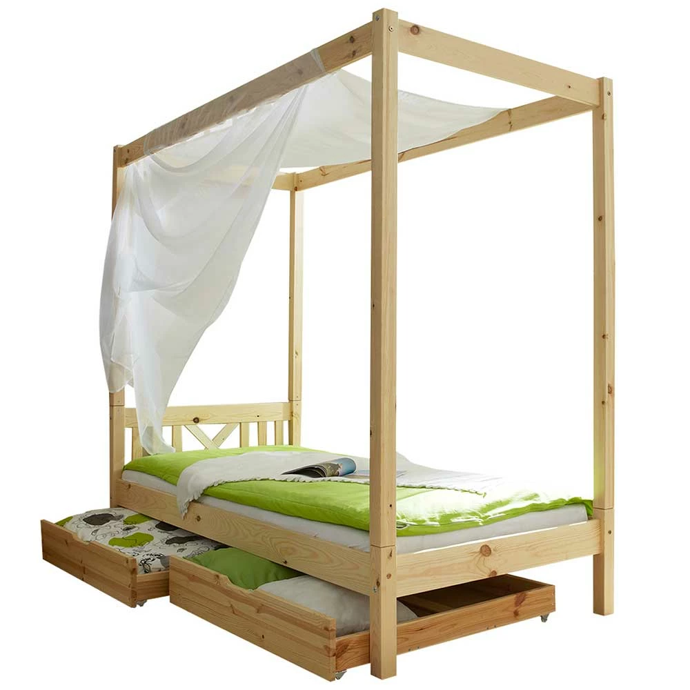 Echtholz Himmelbett als Einzelbett - Pless Echtholz Himmelbett Als Einzelbett - Pless -Massivholzbetten Shop echtholz himmelbett als einzelbett optional mit schubkaesten pless f