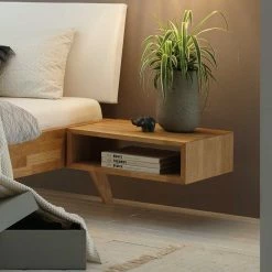 Eiche Bett & Hänge-Nachttische - Elizara (dreiteilig) -Massivholzbetten Shop eiche bett haenge nachttische in 3 doppelbett groessen elizara 02