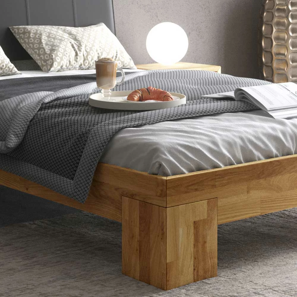 Eiche Bettgestell mit Kunstleder Kopfteil - Mandevilla Eiche Bettgestell Mit Kunstleder Kopfteil - Mandevilla -Massivholzbetten Shop eiche bettgestell mit kunstleder kopfteil in schwarz mandevilla 02