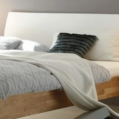 Eiche Einzelbett Mit Kopfteil - Sanjo (zweiteilig) -Massivholzbetten Shop eiche einzelbett mit kopfteil in weiss haenge nachttisch sanjo 04