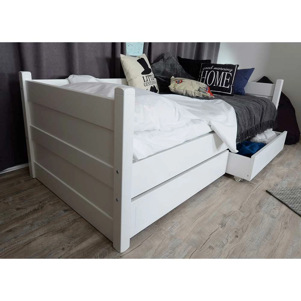 Einzelbett mit Bettkasten in Weiß - Eicando Einzelbett Mit Bettkasten In Weiß - Eicando -Massivholzbetten Shop einzelbett mit bettkasten in weiss im skandi design 90x200 eicando 02