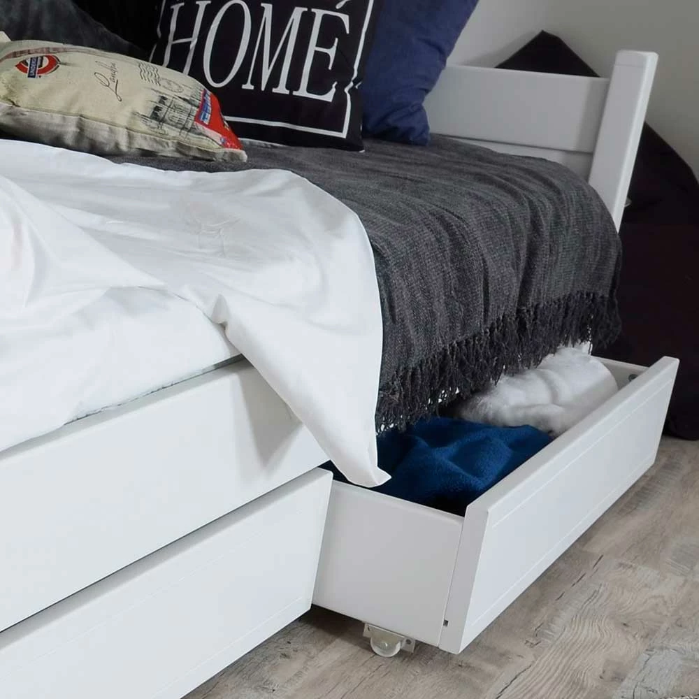 Einzelbett mit Bettkasten in Weiß - Eicando Einzelbett Mit Bettkasten In Weiß - Eicando -Massivholzbetten Shop einzelbett mit bettkasten in weiss im skandi design 90x200 eicando 04