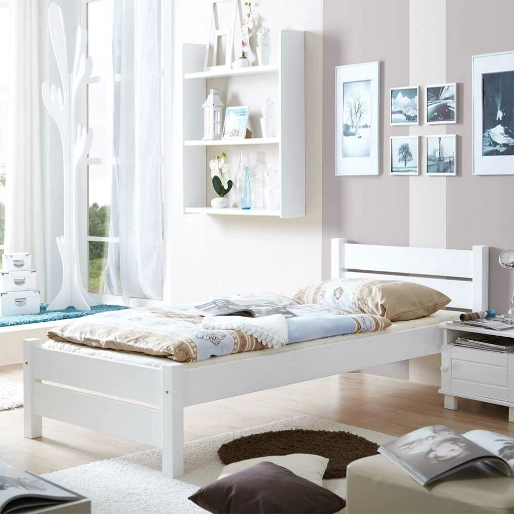 Einzelbett Albert in Weiß lackiert Einzelbett Albert In Weiß Lackiert -Massivholzbetten Shop einzelbett weiss lackiert kiefer massivholz albert 01