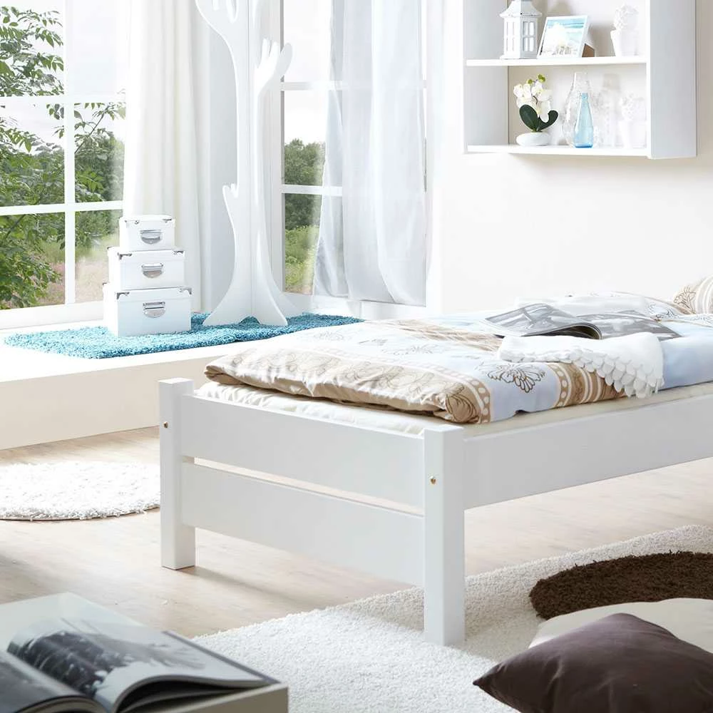 Einzelbett Albert in Weiß lackiert Einzelbett Albert In Weiß Lackiert -Massivholzbetten Shop einzelbett weiss lackiert kiefer massivholz albert 02