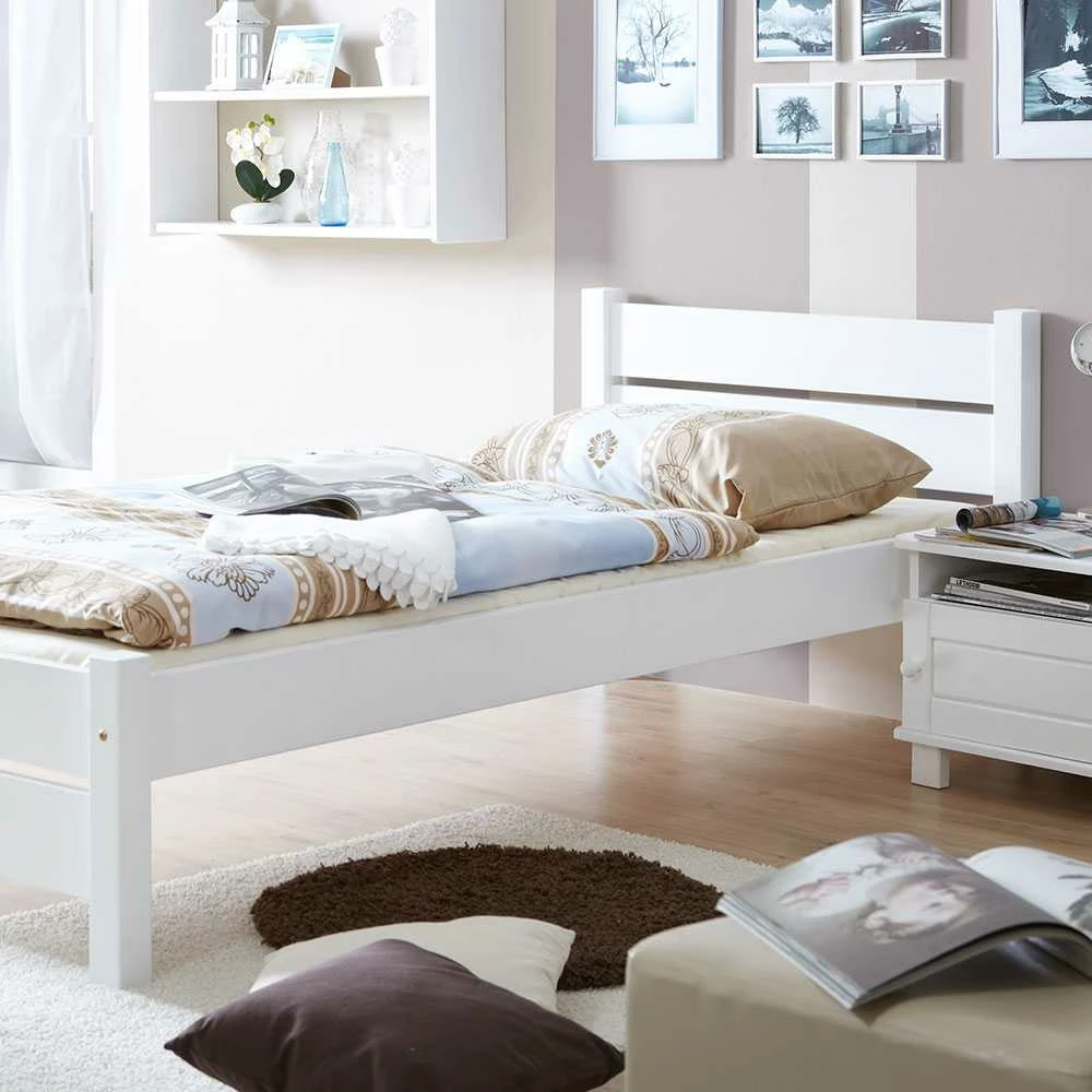 Einzelbett Albert in Weiß lackiert Einzelbett Albert In Weiß Lackiert -Massivholzbetten Shop einzelbett weiss lackiert kiefer massivholz albert 03