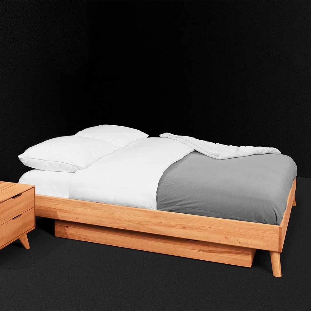 Elegantes Einzelbett Gestell mit Bettkasten - Junola Elegantes Einzelbett Gestell Mit Bettkasten - Junola -Massivholzbetten Shop elegantes einzelbett gestell mit bettkasten ohne kopfteil aus kernbuche junola 01
