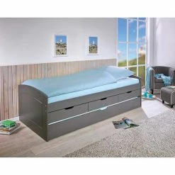 Funktionsbett Mit Ausziehbett & Schubladen - Lakeside -Massivholzbetten Shop funktionsbett mit ausziehbett schubladen in grau aus kiefer massiv lakeside 02