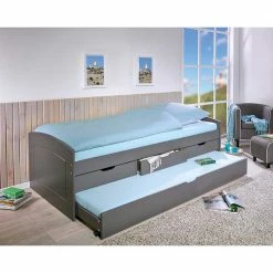 Funktionsbett Mit Ausziehbett & Schubladen - Lakeside -Massivholzbetten Shop funktionsbett mit ausziehbett schubladen in grau aus kiefer massiv lakeside 03