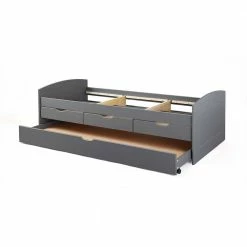 Funktionsbett Mit Ausziehbett & Schubladen - Lakeside -Massivholzbetten Shop funktionsbett mit ausziehbett schubladen in grau aus kiefer massiv lakeside 04