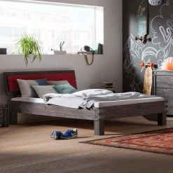 Holz Bett Mit Kopfteil Lienz Inklusive Kopfteil-Kissen In Rot