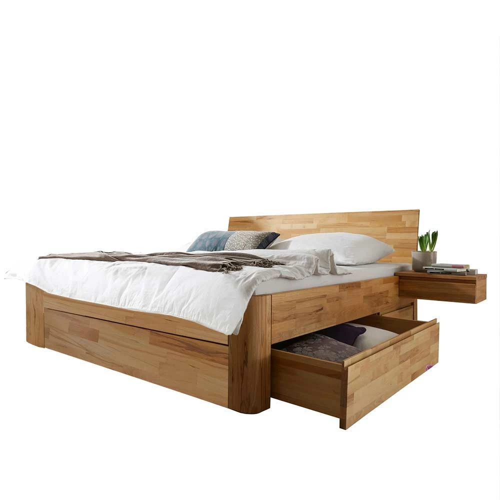 Holz Doppelbett & Nachttische - Jecana (dreiteilig) Holz Doppelbett & Nachttische - Jecana (dreiteilig) -Massivholzbetten Shop holz doppelbett nachttische aus kernbuche mit stauraum jecana 01