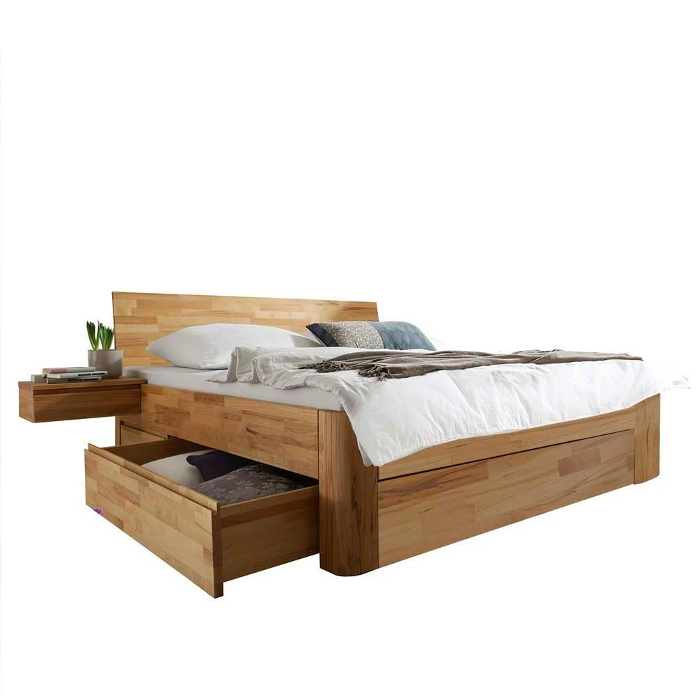 Holz Doppelbett & Nachttische - Jecana (dreiteilig) Holz Doppelbett & Nachttische - Jecana (dreiteilig) -Massivholzbetten Shop holz doppelbett nachttische aus kernbuche mit stauraum jecana f