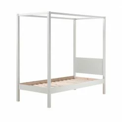 Holz Himmelbett In Weiß Mit Lattenrost - Irmla -Massivholzbetten Shop holz himmelbett in weiss mit lattenrost in 90x200cm oder 140x200cm irmla 02