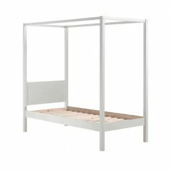 Holz Himmelbett In Weiß Mit Lattenrost - Irmla