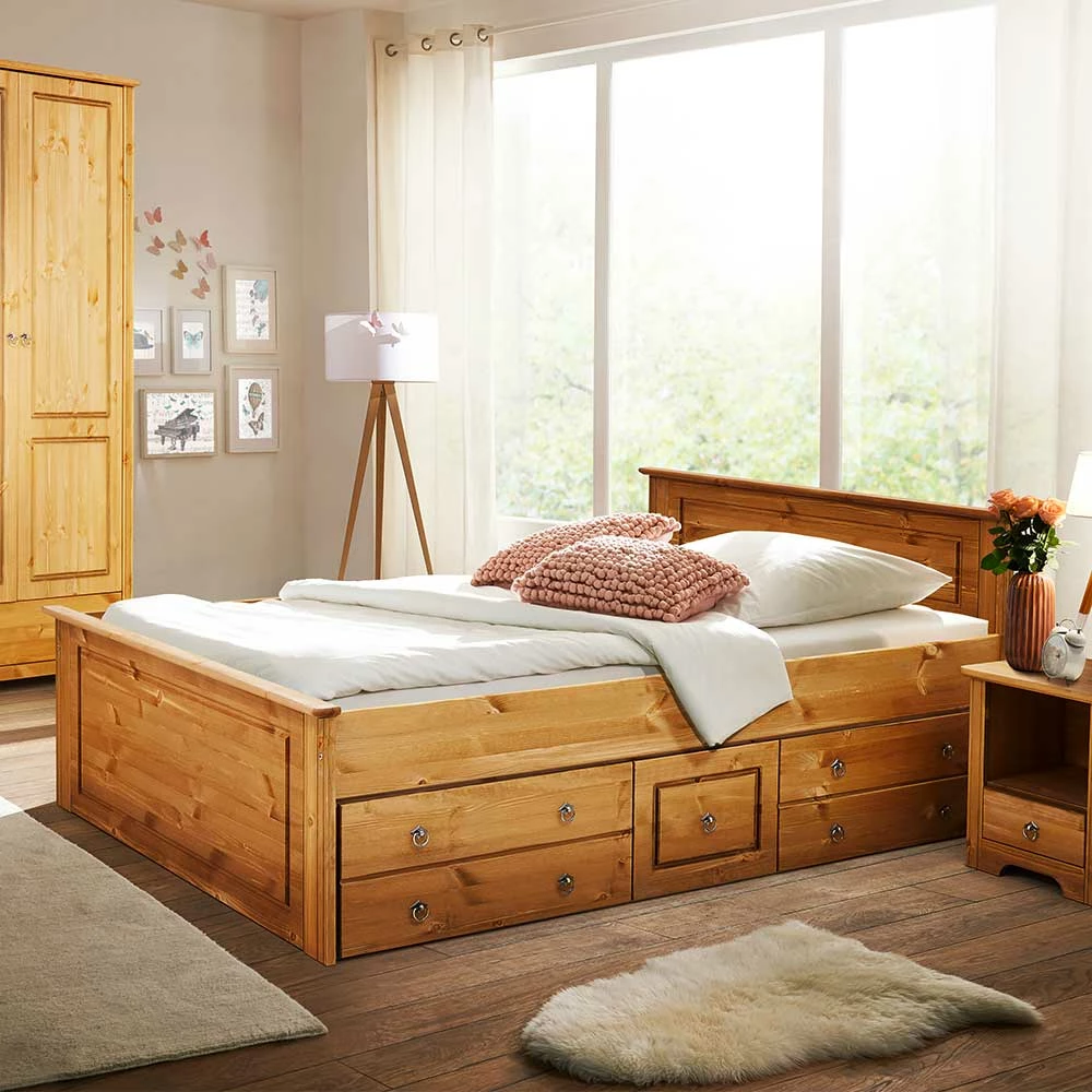 Holz Landhaus Doppelbett in Natur - Imressa Holz Landhaus Doppelbett In Natur - Imressa -Massivholzbetten Shop holz landhaus doppelbett in natur geoelt optional mit schubkaesten imressa 01