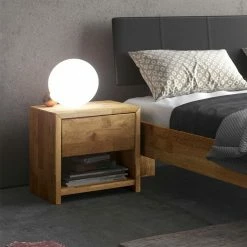 Holzbett & Nachtkommoden Aus Eiche - Norte (dreiteilig) -Massivholzbetten Shop holzbett nachtkommoden aus eiche mit kunstleder schwarz norte 03