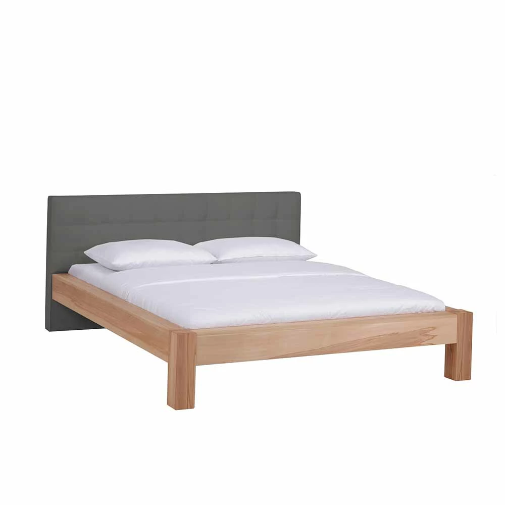 Kernbuche Bett Pandaua mit Polster-Kopfteil in Grau Kernbuche Bett Pandaua Mit Polster-Kopfteil In Grau -Massivholzbetten Shop kernbuche bett polster kopfteil in grau als doppelbett auch in ueberlaenge pandaua f