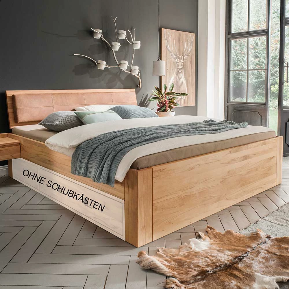Kernbuche Doppelbett mit Polsterkopfteil - Rudacia II Kernbuche Doppelbett Mit Polsterkopfteil - Rudacia II -Massivholzbetten Shop kernbuche doppelbett mit polsterkopfteil zb in 200x200 rudacia ii 01