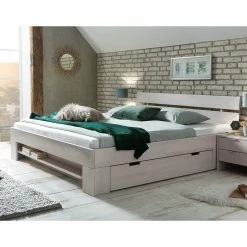 Kernbuche Scandi Doppelbett In Weiß - Paryra -Massivholzbetten Shop kernbuche scandi doppelbett in weiss lackiert optional mit bettkasten paryra 02